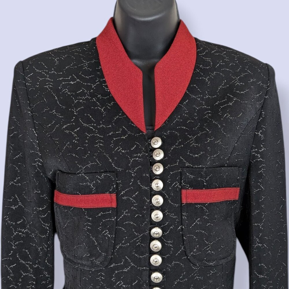 Black & Red Metallic Buttoned Jacket - Picture 3 of 9